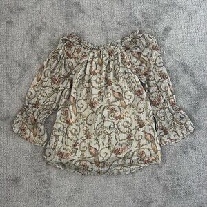 Soft Surroundings Metallic Thread Sheer Bell Sleeve Blouse